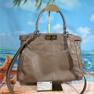 Fendi Taupe medium peekaboo with cheetah print hair, crossbody, top handle